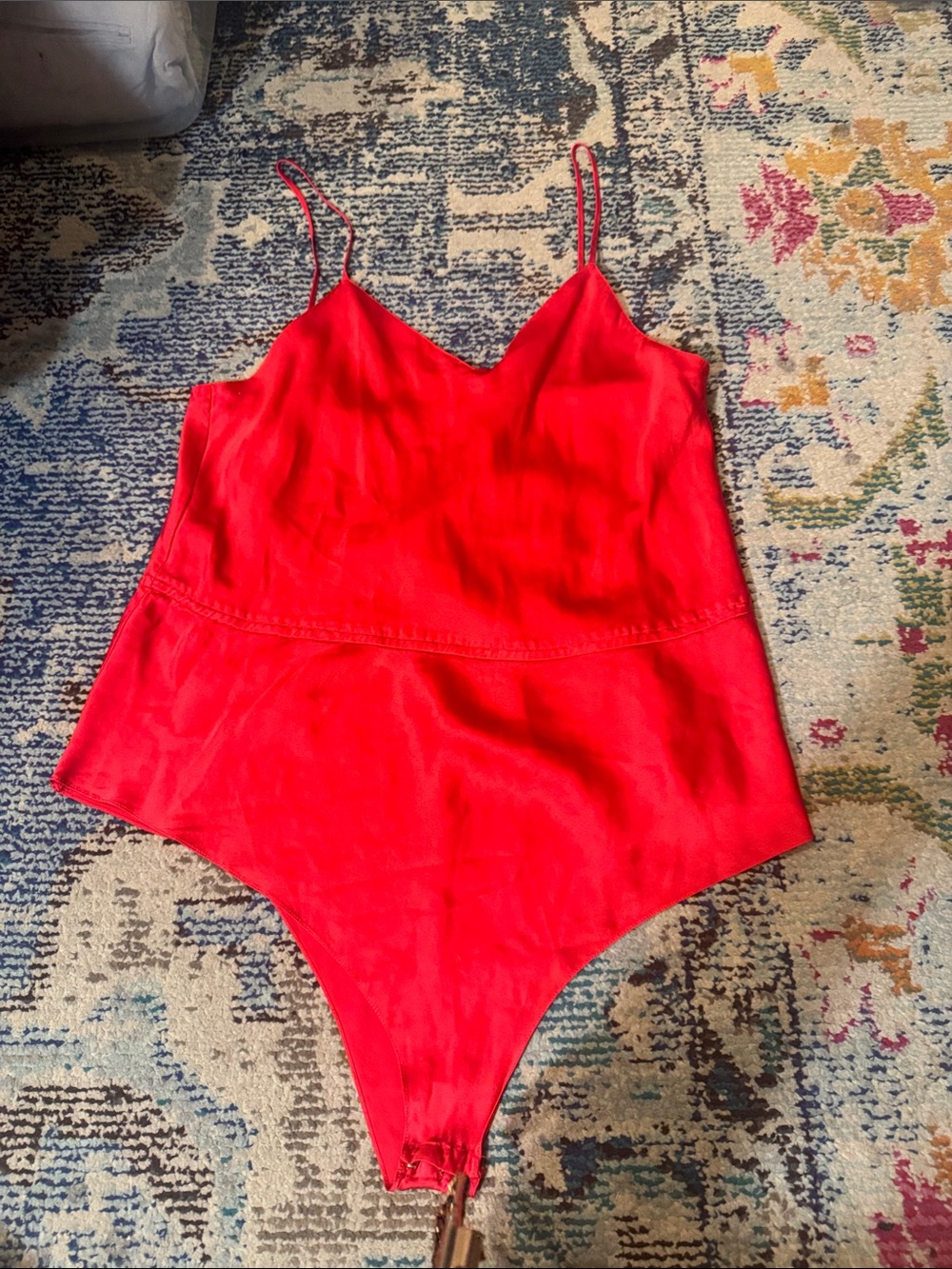 Bright Red vintage silk Spaghetti-Strap bodysuit